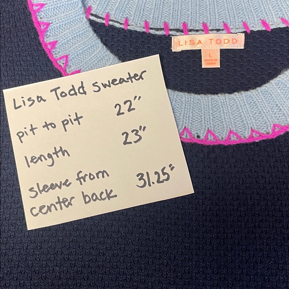 Lisa Todd Navy Sweater with Colorful Trim - Picture 5 of 7